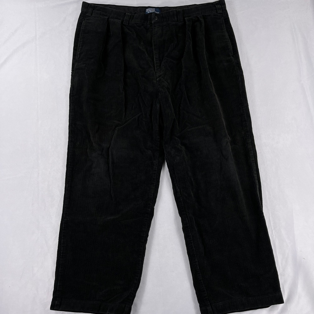 Polo Ralph Lauren Corduroy Pants Pleated Wide Wale Relaxed Dark Grey 42x28
